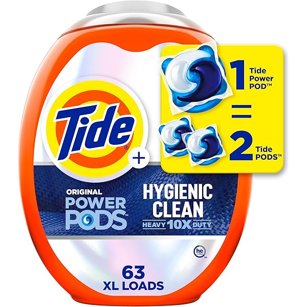 Tide Hygienic Heavy 10x Duty Power PODS Laundry Detergent Pacs, Original, 63 Count (Packaging May Vary)