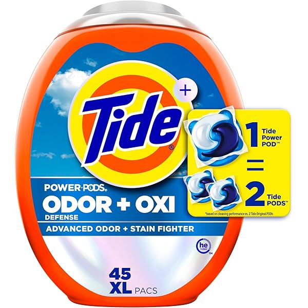 Tide Ultra OXI Power PODS with Odor Eliminators Laundry Detergent Pacs, HE Compatible, Works on Visible and Invisible Dirt, 45 Count Pacs