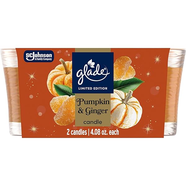 Glade 1-Wick Scented Candle Jar, Pumpkin & Ginger, Air Freshener Infused with Essential Oils, 4.08 Oz, 2 Count