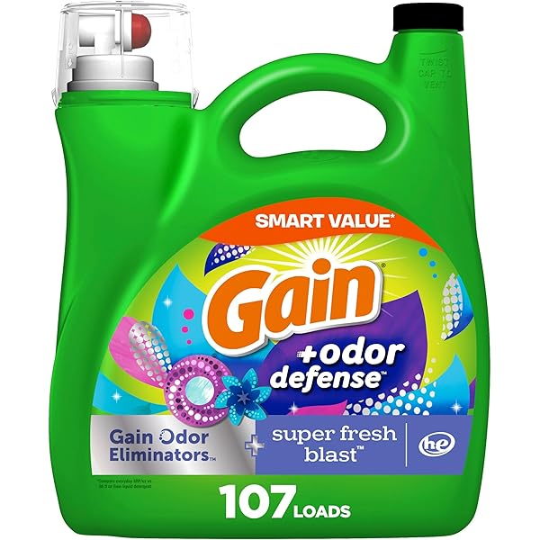 Gain + Odor Defense Liquid Laundry Detergent, Super Fresh Blast Scent, 107 Loads, HE Compatible