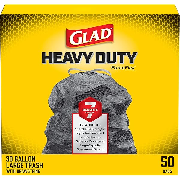 Glad Large 30 Gallon Trash Bags, Unscented Heavy Duty Garbage Bags, Forceflex with Drawstring, 50 Count (Packaging May Vary)