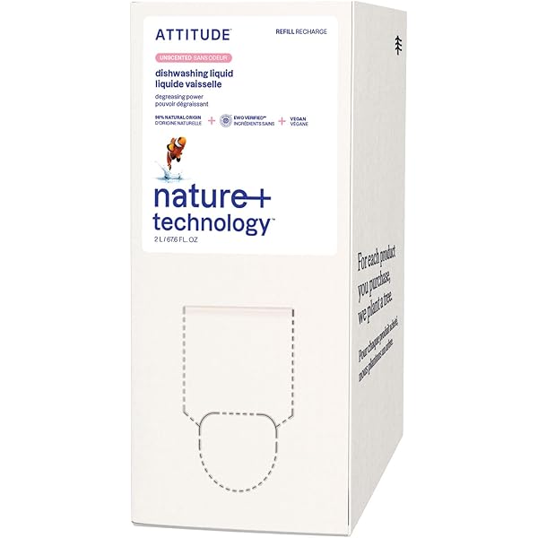 ATTITUDE Dish Soap Refill, EWG Verified, Plant-Based & Vegan Dishwashing Liquid, Naturally Derived, Unscented, 67.6 Fl Oz