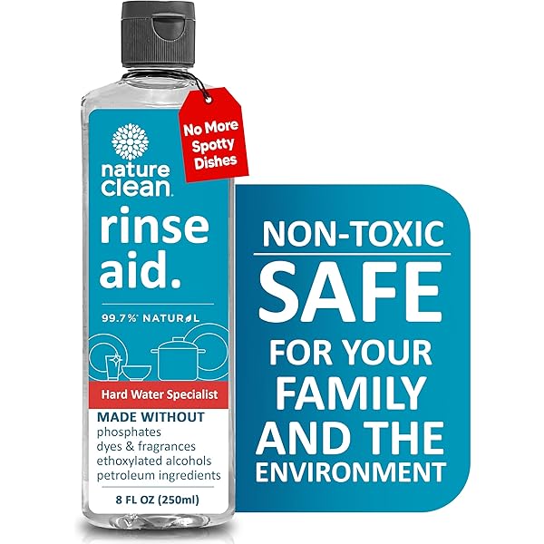 Nature Clean All Natural Dishwasher Rinse Aid Cleaner, Liquid Dishwasher Rinse Agent for Spot-Free Glass & Cutlery in Hard Water, Non Toxic Dish Washer Rinse Aid & Stain Remover, 8 oz/250ml, Pack of 1