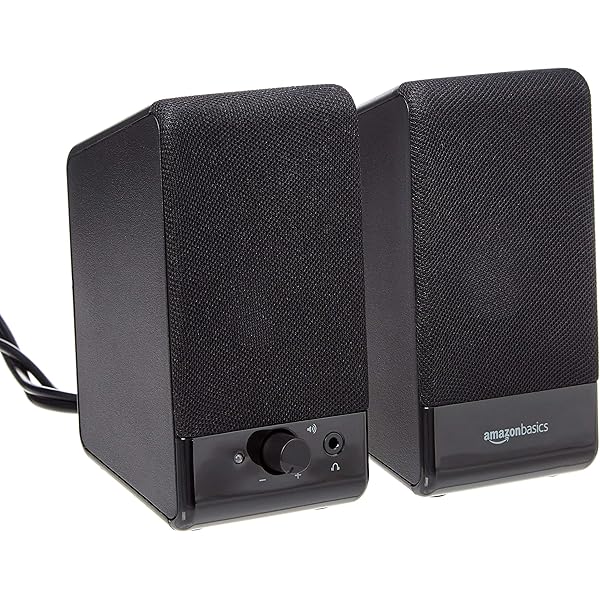 Amazon Basics USB-Powered Computer Speakers for Desktop or Laptop PC with Volume Control, Plug-N-Play, Black