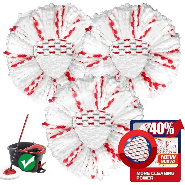 [2026 New Version] Mop Head Replacement - 40% More Cleaning Power，3 Pack Spin Mop Replacement Head for Easy Wring 1-Tank System, Easy Cleaning, Microfiber and Machine Washable