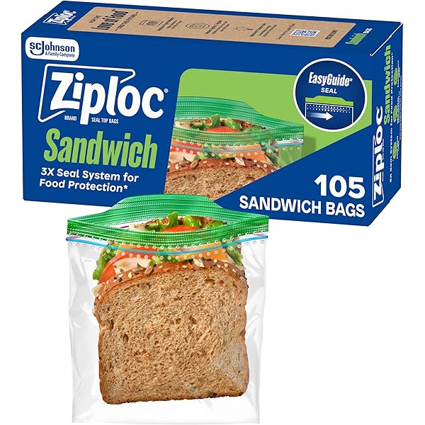 Ziploc Sandwich and Snack Bags with EasyGuide Texture, Plastic Storage Bags with Grip 'n Seal Technology, 105 Bags Total (Packaging May Vary)