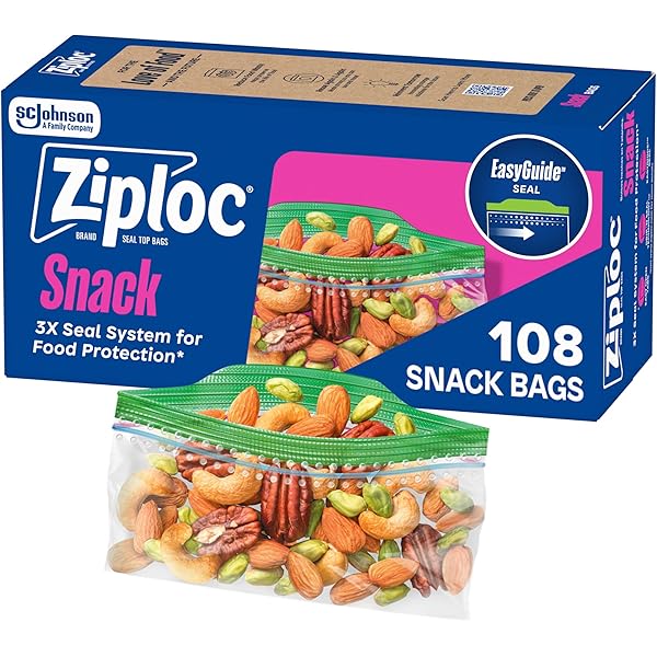 Ziploc Snack Bags with EasyGuide Texture, Small Plastic Storage Bags with Grip 'N Seal Technology, 108 Bags Total (Packaging May Vary)