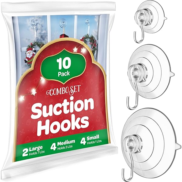 SEWANTA All-Purpose Suction Cup Hooks [10PK Combo Set] Powerful Window Suction Cups with Hooks Use to Hang On Glass, Windows, Doors, Mirrors, Tiles. Set Includes: 2 Large, 4 Medium, 4 Small