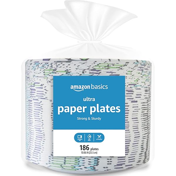 Amazon Basics Ultra Paper Plates, 10 Inch, Disposable, 44 Count