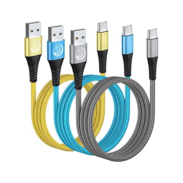 USB C Cable 10FT 3Pack Fast Charging Nylon Braided Long Type C Charger Cable for Samsung Galaxy S24 S23 S22 S21 S10 S9 S8 A02s A03s A11 A12 A13 A14 A21 A22 A32 A42 A53, Tablet, LG, Moto, TCL
