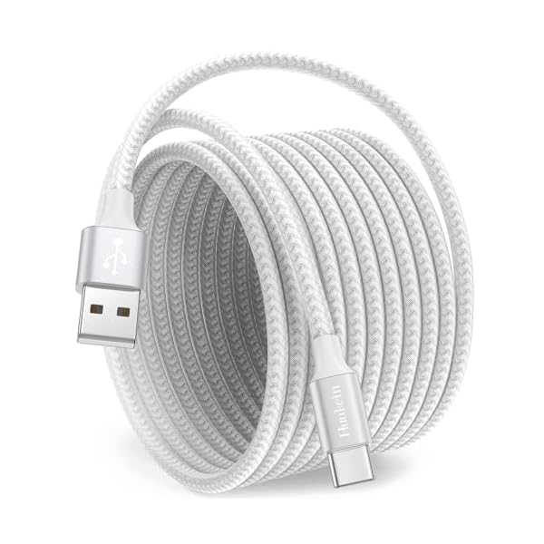 White USB C Cable 10 ft, Long USB A to USB C Cable Fast Charging, USBC Charger Cord Braided for iPhone 17 Air 16 15 Pro Max Plus, for Samsung Galaxy S21 Note 10