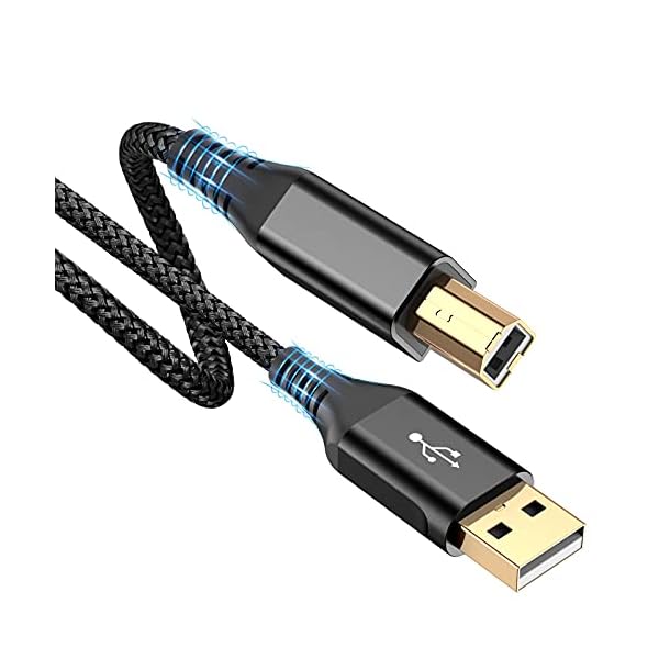 sweguard Printer Cable 10ft, USB-A to USB-B Cable, High Speed Nylon Braided Scanner Printer Cord for HP Canon Dell Epson Brother Lexmark Xerox Samsung Piano DAC & More-Black