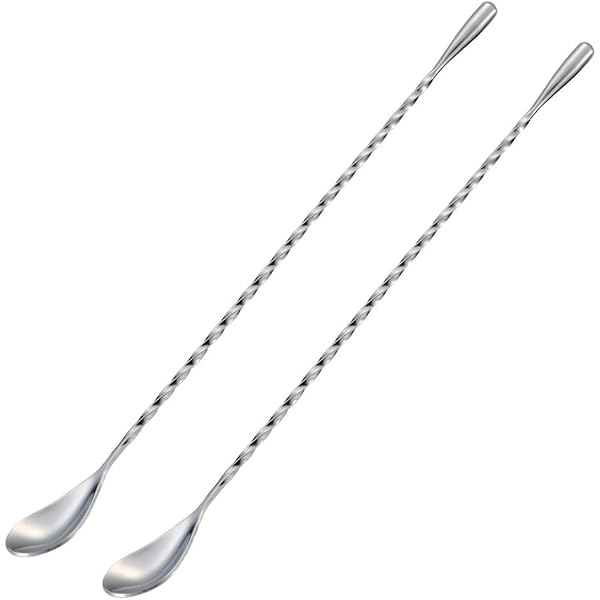 Briout Bar Spoon Cocktail Mixing Stirrers for Drink, Stainless Steel 12 Inches Long Handle, Silver 2 Pieces