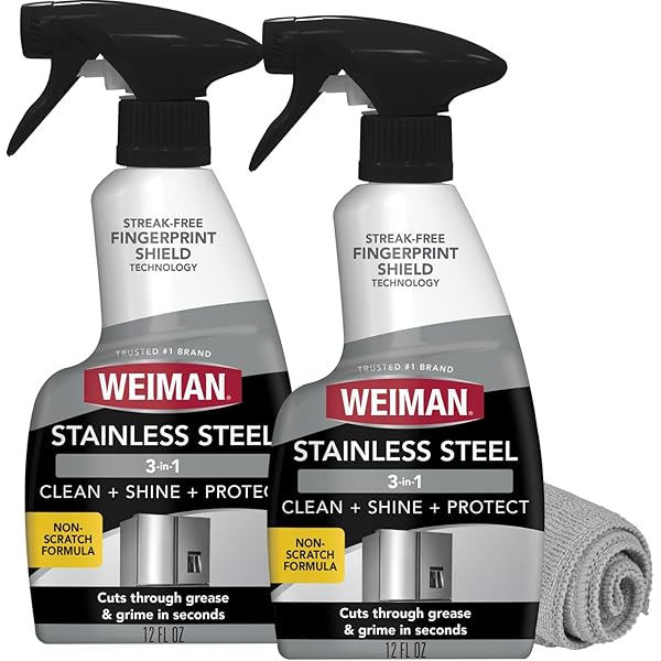 Weiman Stainless Steel Cleaner and Polish - 2 Pack - Removes Fingerprints, Residue, Water Marks and Grease from Appliances w/Buffing Towel