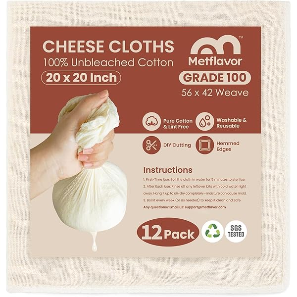 12Pcs Reusable Cheesecloth for Straining 20x20 Inch,100 Grade Cheese Cloths Hemmed Edges, 100% Unbleached Cotton Cheese Cloth,Ultra-Dense Cloth Strainer for Yogurt/Nut Milk/Baking Making 56x42 Weave