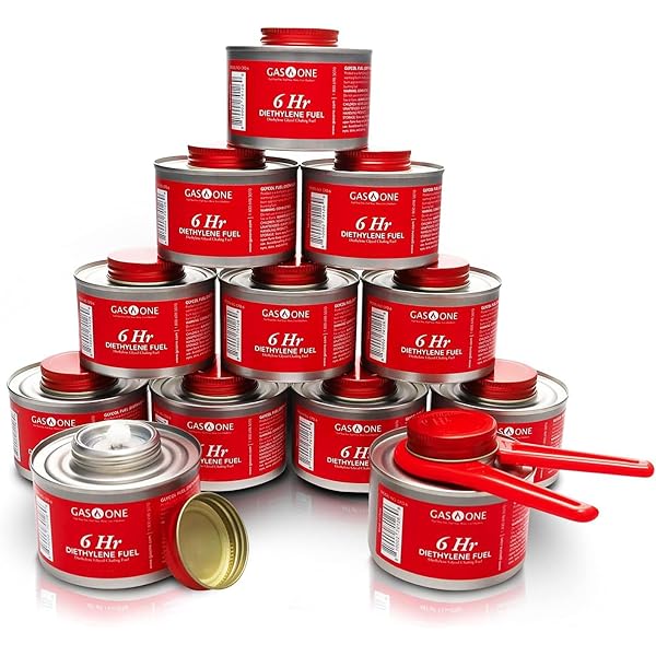 Gas One 12 Pack 6 Hour Chafing Fuel - Food Warmer for Chafing Dish Buffet Set - Reusable Liquid Safe Fuel With Wick & Lid Opener