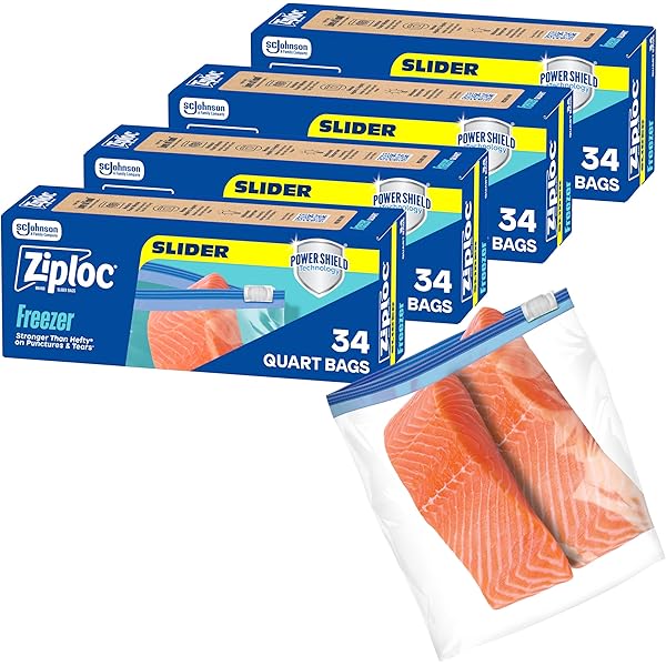 Ziploc Quart Food Storage Freezer Slider Bags, 136ct Total, Durable, 34 Count, 4 Pack (Packaging May Vary)