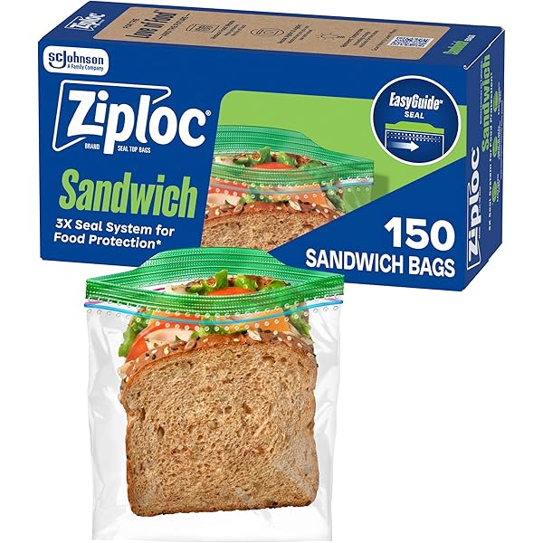 Ziploc Sandwich and Snack Bags, Easy Open and Close, Plastic Food Storage Bags, 150 Bags Total (Packaging May Vary)