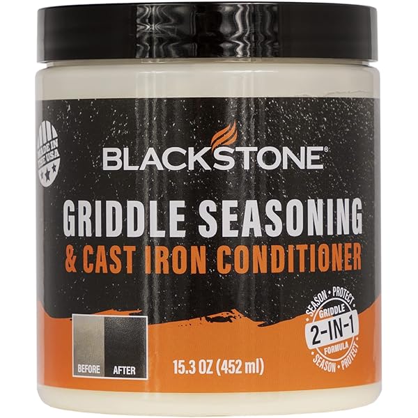 Blackstone 4146 Griddle Conditioner Kit 2-in-1 Cast Iron Season Oil for Grill Grates, Skillet, Dutch Oven, Pots & Pans-Clean, Protect, Condition & Care-Plant Based & Vegan, 15.3 Ounce (Pack of 1)