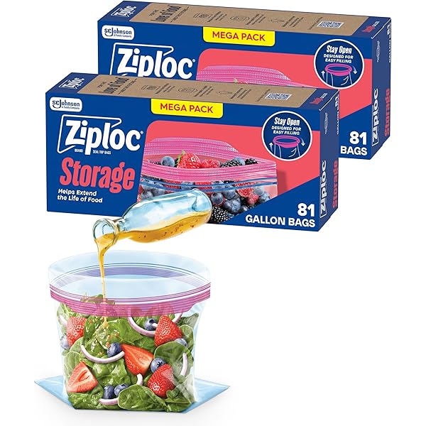 Ziploc Gallon Food Storage Bags, Stay Open Design with Stand-Up Bottom, Easy to Fill, 162 Count (Packaging May Vary)