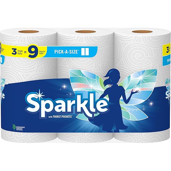 Sparkle Pick-A-Size Paper Towels, 3 Triple Rolls = 9 Regular Rolls, Everyday Value Paper Towel With Full And Half Sheets
