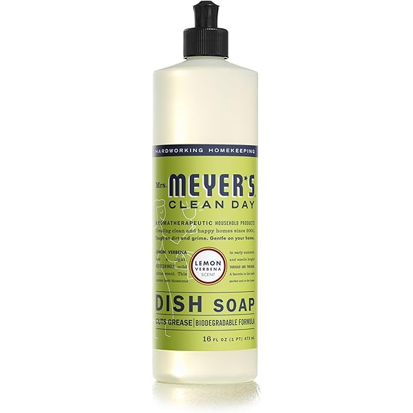 MRS. MEYER'S CLEAN DAY Liquid Dish Soap, Biodegradable Formula, Lemon Verbena, 16 fl. Oz