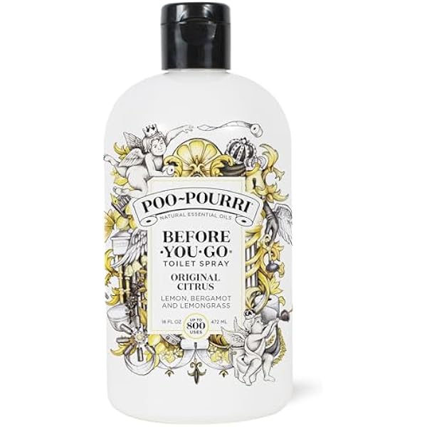 Poo-Pourri Before-You-Go Toilet Spray Refill, Original Citrus, 16 Fl Oz, Up to 800 Uses, Bathroom Odor Deodorizer with Essential Oils for Home or Work, Lemon, Bergamot and Lemongrass Scent