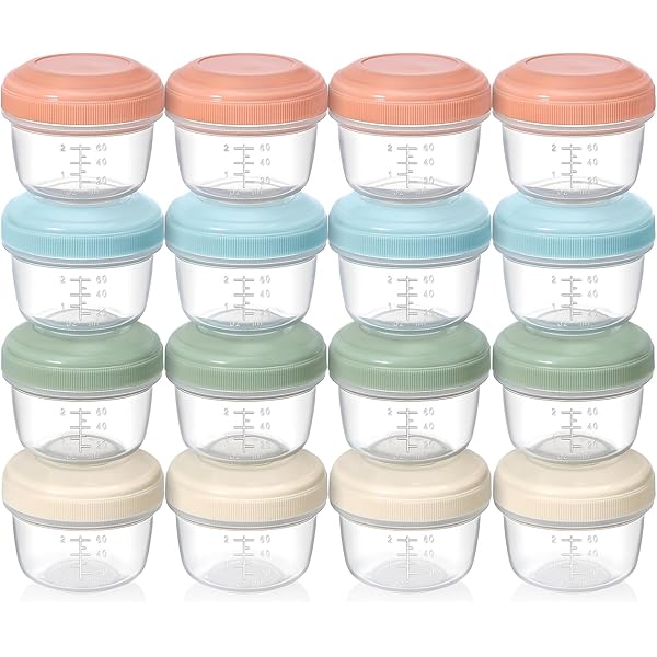VITEVER [16 Pack] 4 oz Small Containers with Lids, Reusable Plastic Jars for Snack and Puree, Salad Dressing Container to Go, Deli Containers, Freezer Baby Food Containers, Dishwasher Safe, BPA Free