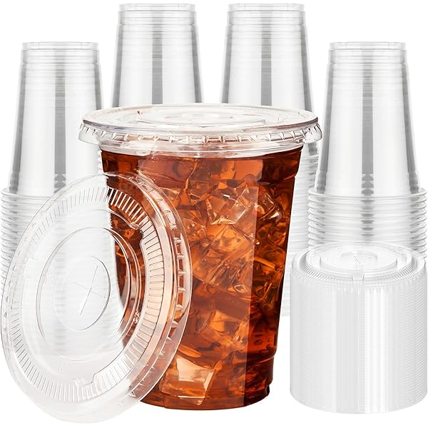 YEEHAW 16 oz 100 Pack Disposable Iced Coffee Cups with Lids, Clear Plastic Cups with Lids, Cold Crystal Drink Cup for Party