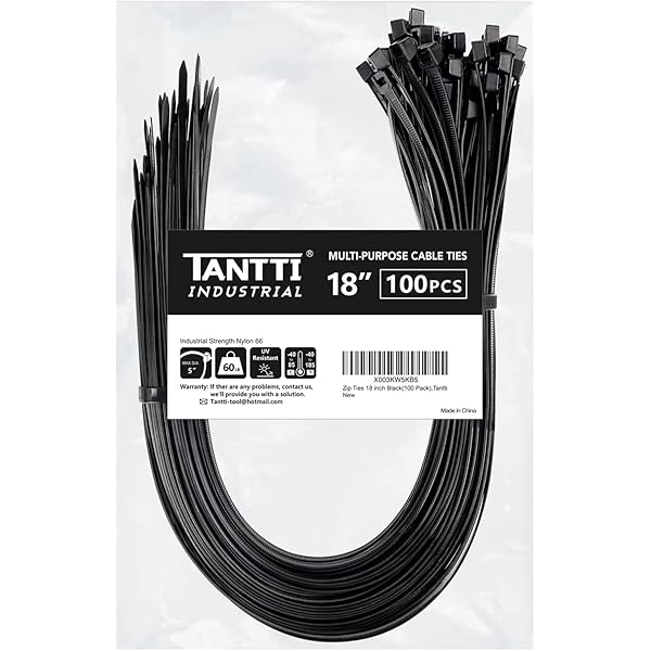 Zip Ties 18 inch (100 Pack), Black, 60lb Tensile Strength, UV Resistant Cable Ties for indoor and outdoor use, by Tantti Supply
