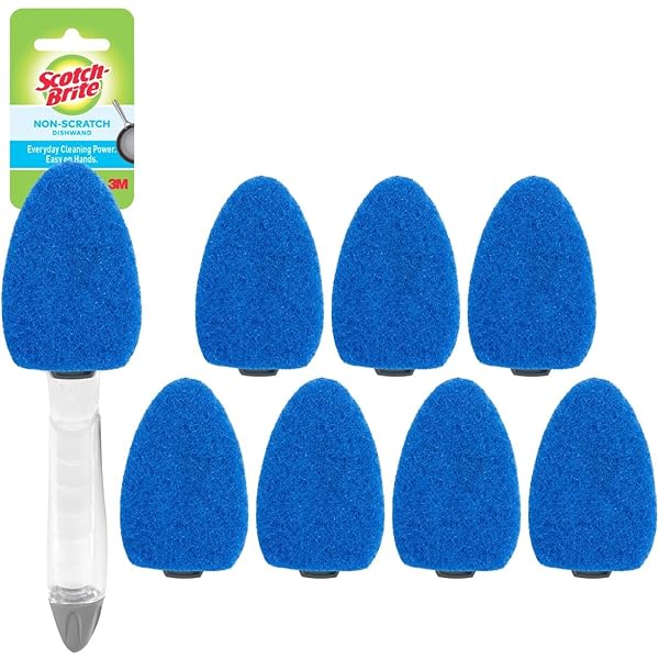 Scotch-Brite Non-Scratch Dishwand Kit, 1 Dish Wand & 7 Sponge Refills, Keep Hands Out of the Mess, Removes Stuck-on Food, Best for Nonstick Pots and Pans, Glass, & Tubs, Fits all Scotch Brite Refills