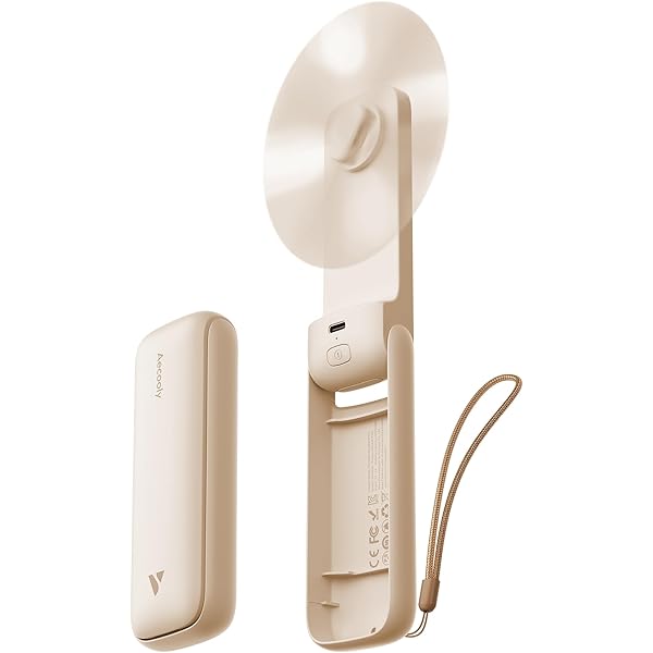 Aecooly Slim Portable Fan, Thin Handheld Fan, USB Rechargeable Mini Personal [24H Max Cooling Time], Battery Powered Small Foldable Pocket for Travel, Summer, Gifts for Women, Girls -Beige