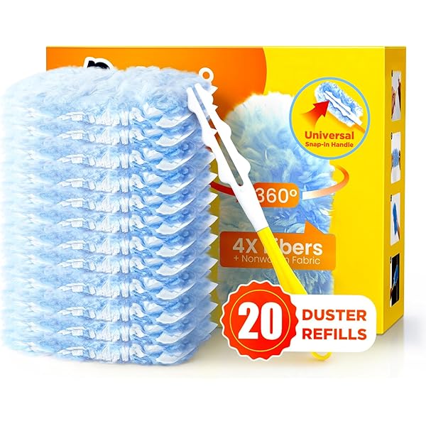 Heavy Duty Duster Refills for Swiffer Duster, 20 Count Duster Refills with 1 Handle, Multisurface 360° Dusters with 4X Microfibers, Unscented Disposable Dusters for Cleaning (Blue)