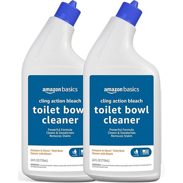Amazon Basics Toilet Bowl Cleaner with Cling Action Formula, Bleach, Fresh Scent, 24 Fl Oz, Pack of 2
