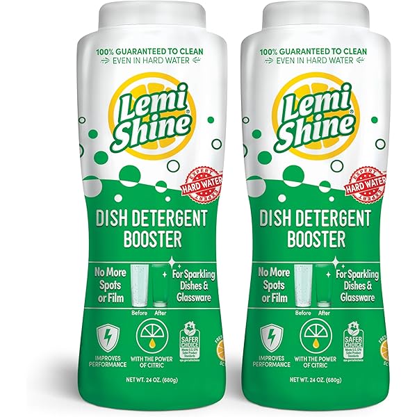 Lemi Shine Natural Dish Detergent Booster - Hard Water Stain Remover - Multi-Use Citric Acid Cleaner - 24 oz (2 Pack)