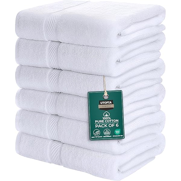 Utopia Towels 6 Pack Medium Bath Towel Set, 24 by 48 Inches, 500 GSM 100% Ring Spun Cotton, Lightweight and Highly Absorbent Quick Drying Premium Towels for Hotel, Spa and Bathroom, White