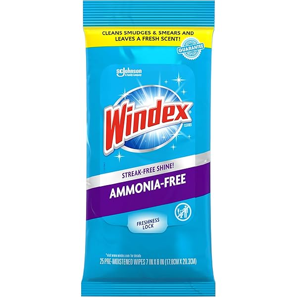 Windex Wipes Glass Cleaning Ammonia Free, Pre-Moistened Wipes for Cleaning All Glass Surfaces, Crystal Rain Fresh Scent, 25 Count