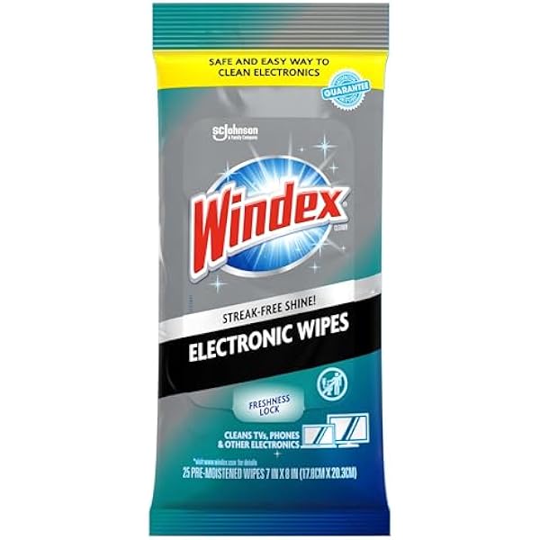 Windex Electronic Cleaning Wipes, Pre-Moistened Screen Wipes for TVs, Phones, and Other Electronics, Resealable for a Freshness Lock, 25 Count