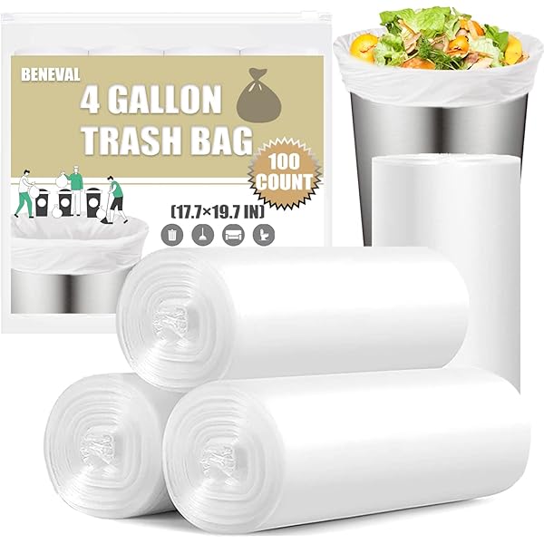 Small Trash Bags 4 Gallon - 100 Count 4 Gallon Trash Bag, Small Garbage Bags for Office Bedroom Bathroom Trash Bags, White 4 Gal Small Trash Can Liners