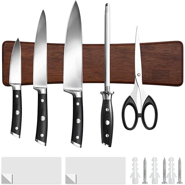 HOSHANHO Magnetic Knife Holder for Wall | Knife Magnetic Strip16 Inch | Knife Holder with Powerful Magnetic | Acacia Wooden Magnetic Knife Strip for Kitchen Knives and Storaging Magnetic Items