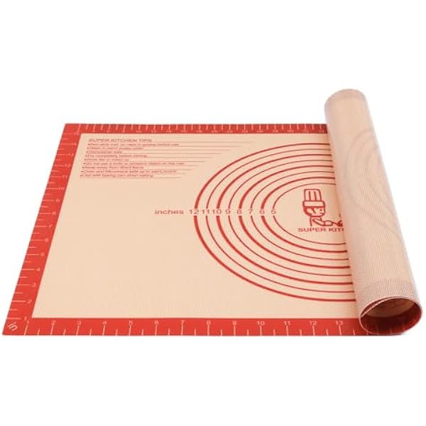 Non-slip Silicone Pastry Mat Extra Large with Measurements 28''By 20'' for Silicone Baking Mat, Counter, Dough Rolling, Oven Liner,Fondant/Pie Crust By Folksy Super Kitchen Red
