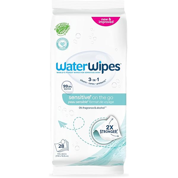 WaterWipes Sensitive+ On The Go Wipes, 3-In-1 Cleans, Cares, Protects, 99.9% Water, Unscented & Hypoallergenic Wet Wipes, 28 Count (Pack of 1)