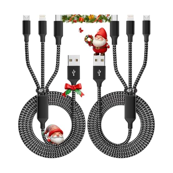 IDISON Multi Charging Cable(2Pack 4FT), 3 in 1 USB Charging Cable for Multiple Devices, Braided Universal Phone Charger Cord with Type-C, Micro USB, IP Port for iPhone17/16/14/Android Phones and More