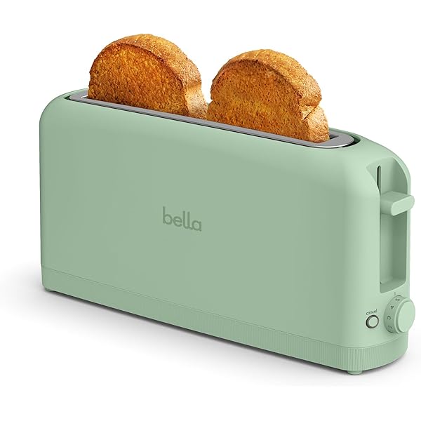 bella 2 Slice Slim Toaster, Fits-anywhere™ Kitchenware, 6 Setting Shade Control with Reheat & Cancel Buttons, Fits Sourdough, 10” Long Slot, Anti Jam & Auto Shutoff, 900 Watt, Seaglass