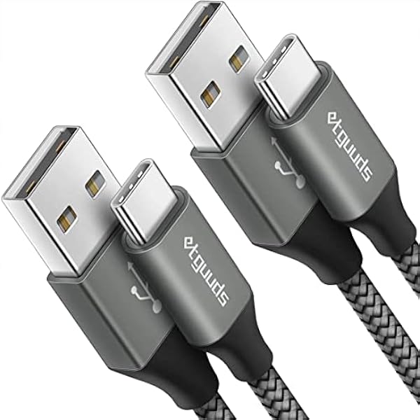 etguuds USB to USB C Cable 2ft, 2-Pack USB A to Type C Charger Cord Fast Charging for Samsung Galaxy A17 A16 A15 A26 A36 A56, S25 S24 S23 S22 S21 S20 S10 Note 20, for iPhone 17 16 15, Moto, Gray