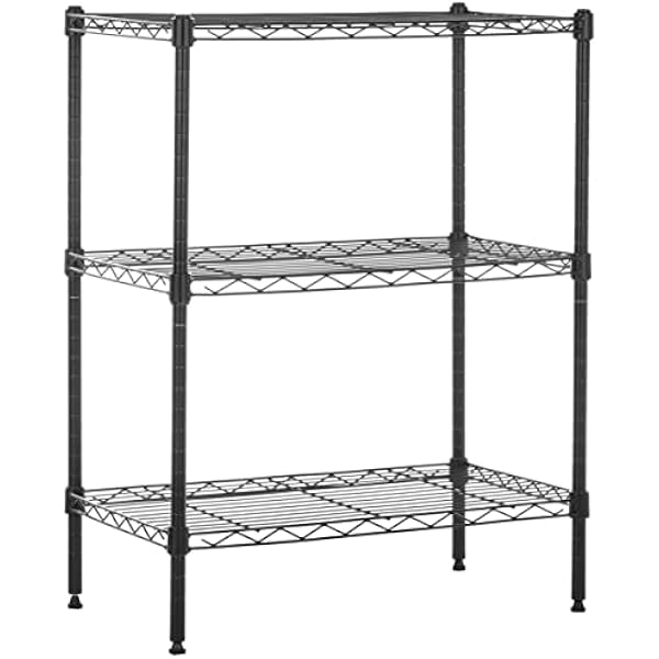 Amazon Basics 3-Shelf Adjustable Heavy Duty Steel Wire Rack Storage Shelving Organizer for Kitchen, Garage, 23.2" L x 13.4" W x 30" H, Black