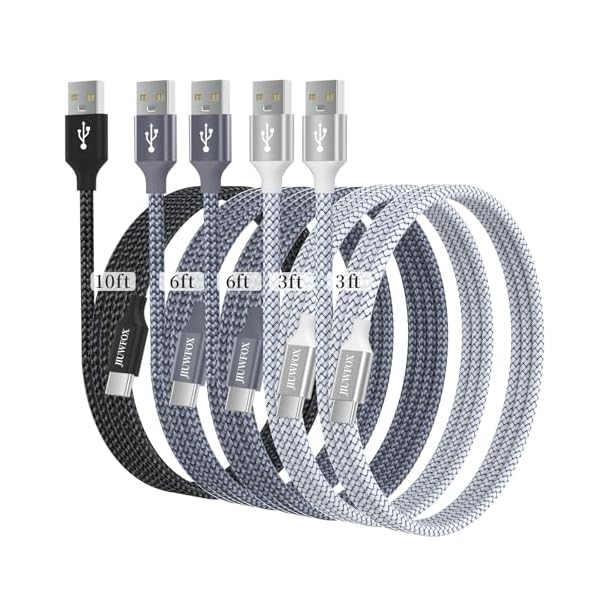 USB to USB C Cable, (5-Pack, 3/3/6/6/10 ft) for iPhone 17/17 Pro/17 Pro Max/17 Air/16/16e/16 Pro/16 Pro Max/15/15 Pro Max, Type C Charger Cord for Galaxy S25 S24 A56 A55 A36 A35 A16, Moto