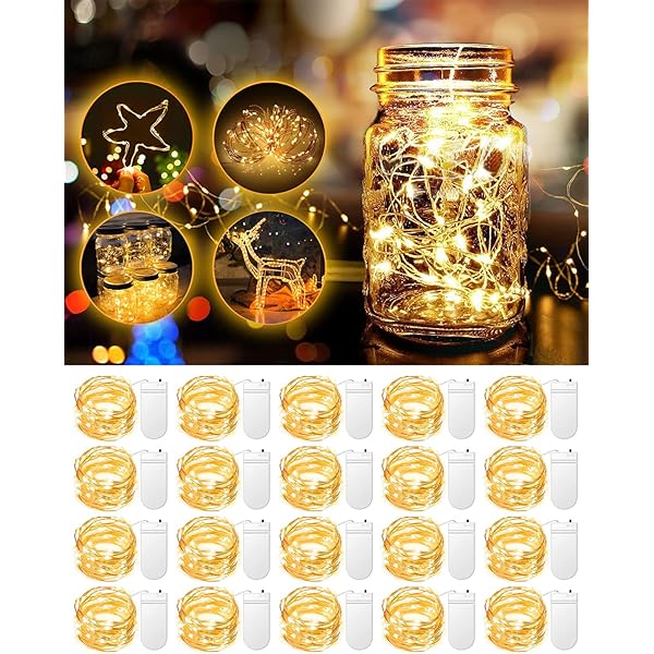 20 Pack Fairy Lights Battery Operated, 3.3ft 20 LED Mini String Lights Twinkle Lights Copper Wire Firefly Starry Lights for Mason Jars Wedding Party Christmas Centerpiece Table Decorations, Warm White