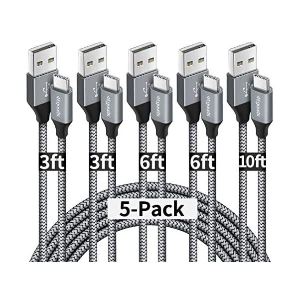 etguuds USB A to USB C Cable 5-Pack (3/3/6/6/10 ft), Fast Charging Type C Charger Cord for iPhone 17 16 15 Pro Max Plus Air, Samsung Galaxy S25 S24 S23 S22 S21 S20 A56 A17 A16, Pixel, Moto G, Gray