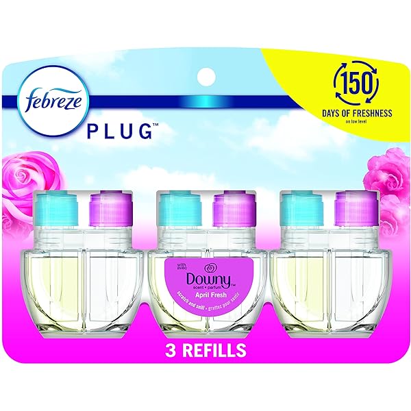Febreze Plug In Air Freshener, Odor-Fighting Scented Oil Refill, Air Fresheners for Home and Bathroom and Kitchen, Long Lasting for Strong Odors, Downy April Fresh Scent, 0.87oz Refills, 3 Count